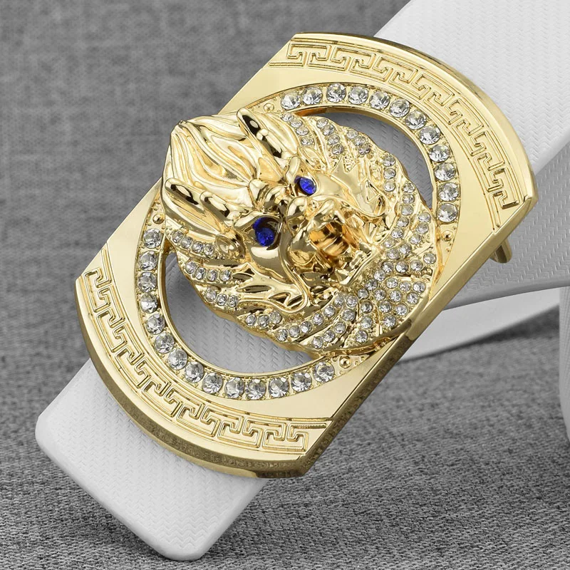

2018new Dragon Golden buckle High Quality luxury brand White Grain Retro belt men genuine leather Waist Strap wide Waistband