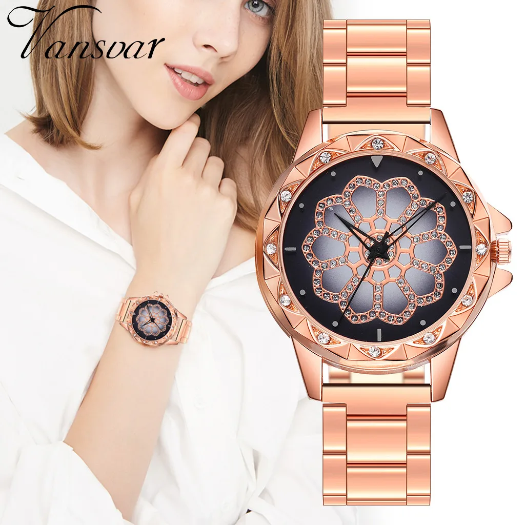 

Women watches 2019 Casual Quartz Stainless Steel Band Women Lucky Flower Rhinestone Watch Wristwatch Clock Gift Dropship#5