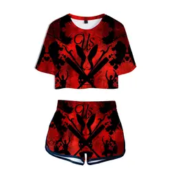 2019 Новая летняя одежда для Для женщин Harajuku Женский комплект 2 шт. Бодибилдинг 3d Футболка Топ хип-хоп + шорты сексуальные наряды для Для женщин