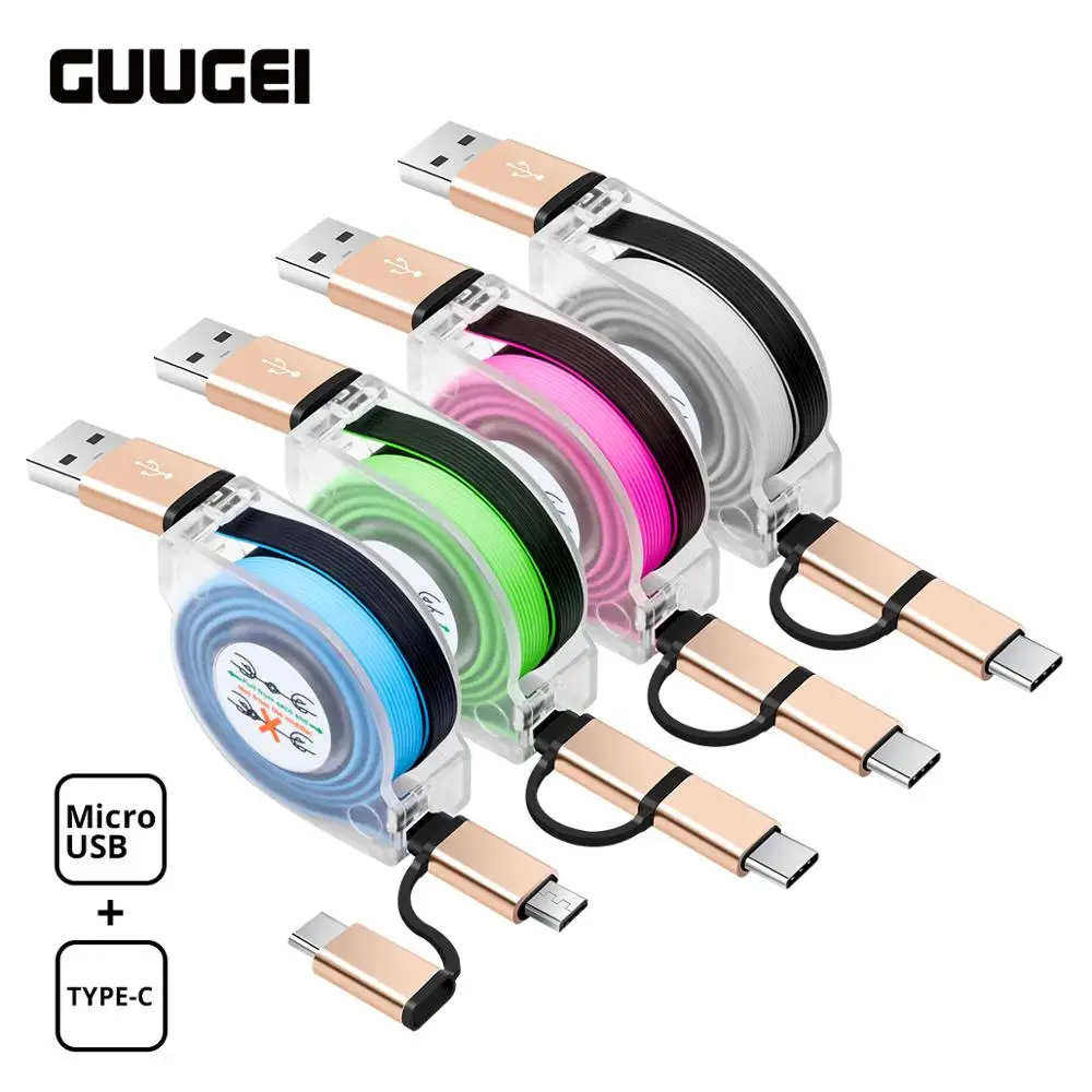 GUUGEI USB кабель выдвижной 2 в 1 usb type C Быстрая зарядка Micro м передача данных провод