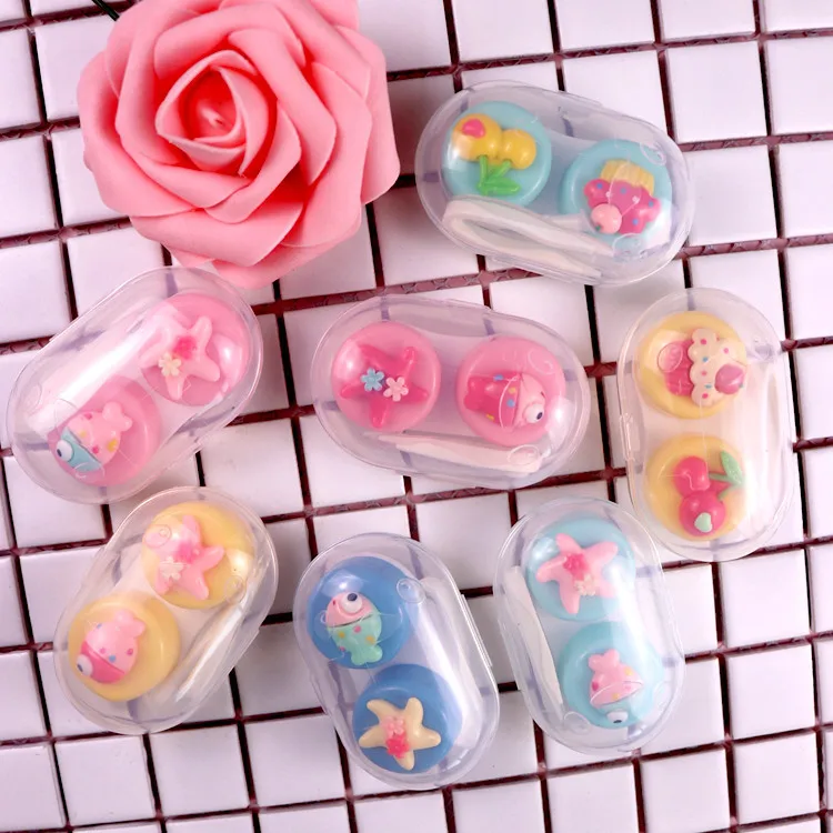 

1 piece colored contact lenses case cute cherry contact lens case with couple box nursing bottle stick Tweezers L82096
