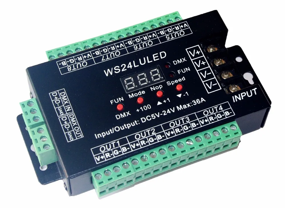 DC5V-24V Digital display 24CH Easy dmx512 DMX decoder,LED dimmer each channel Max 3A,24CH*1.5A, 24LU led 8 groups RGB controller