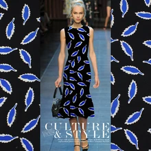 12momme 110 см ширина синие листья напечатаны шелк тутового шелкопряда крепдешин летнее платье рубашка Одежда Ткань