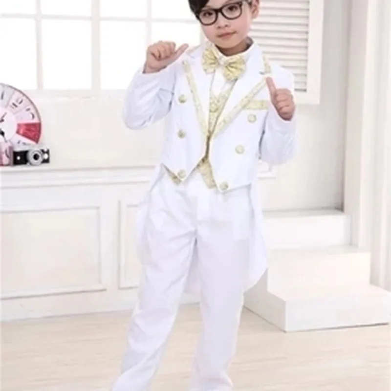 

Children Chorus Conductor Men's Small Suit Black and White Tuxedo Host Piano Ballet Performance Costumes Five-piece Suit