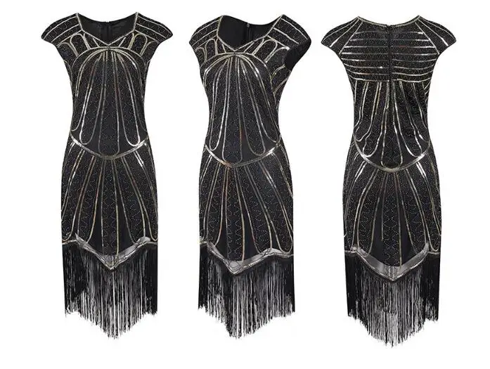 Новое прибытие арт-деко большой Гэтсби Вдохновленный кисточкой бисером 1920s Flapper платье 2XL дешевая распродажа черный - Цвет: as picture
