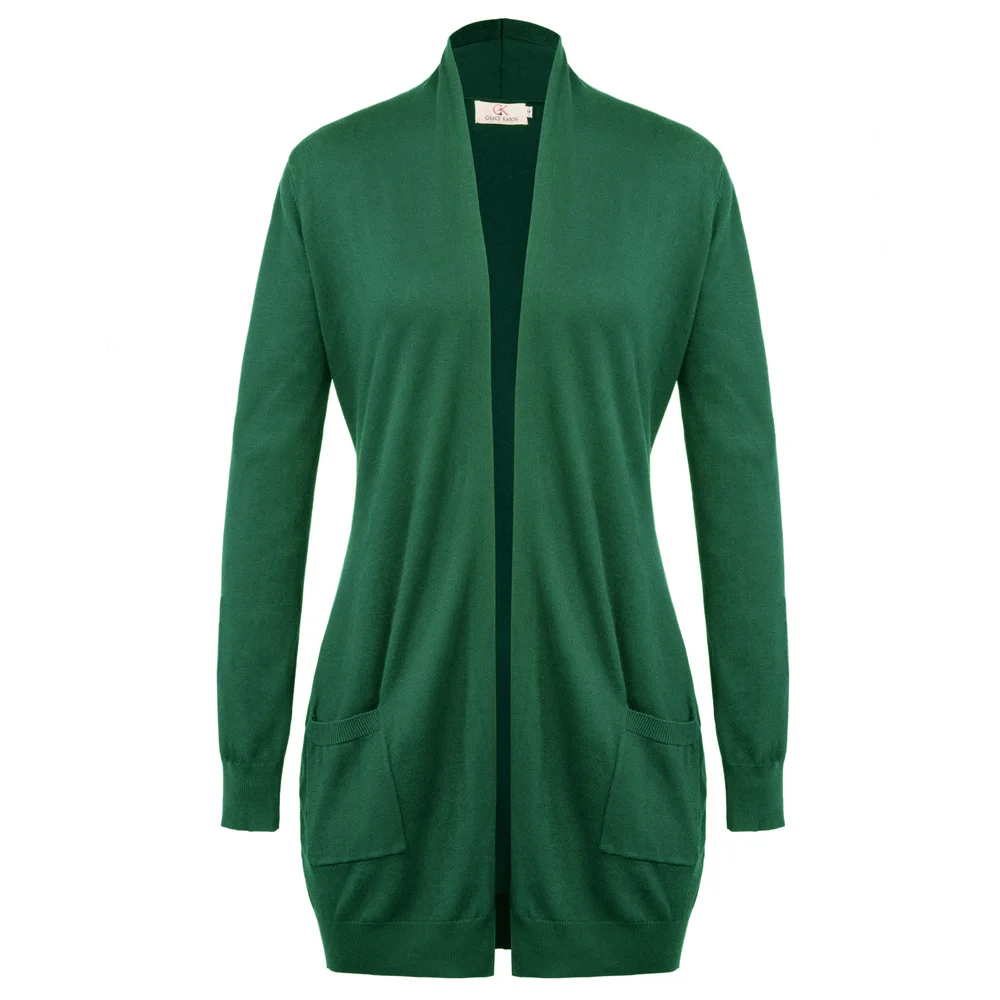 Dark Green Женские с длинным рукавом открытой передней кардиган вязаный пальто-джемпер Топы Gk - Цвет: Dark Green