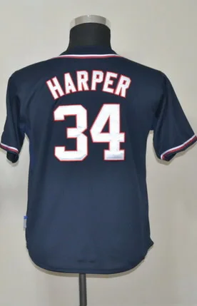 Free Shipping #34 Bryce Harper Kids Youth Authentic Alternate Navy Cool Base Baseball Jersey | Спорт и - Цена: 