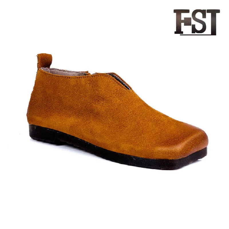 

FSJ Genuine Cow Leather Woman Mules Solid Slip On Zip Flats Sewing Casual Office Career Pigskin Square Toe Neutal 2019 shoes