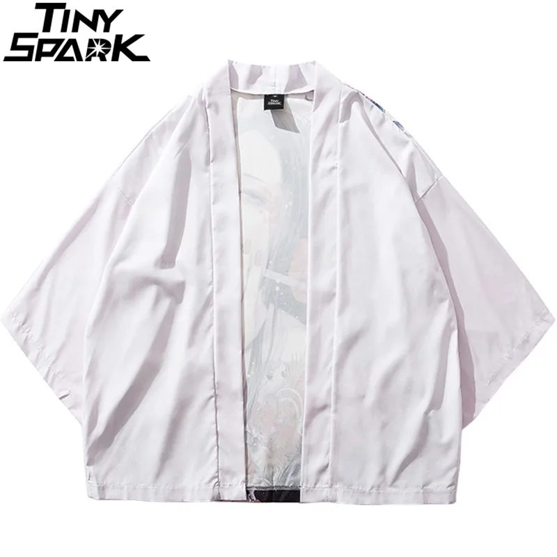 2019 Harajuku Kimono Jacket Japanese Ukiyoe Floral Geisha Tattoo Hip Hop Men Streetwear Jacket Coat Summer Thin Gown Japan Style