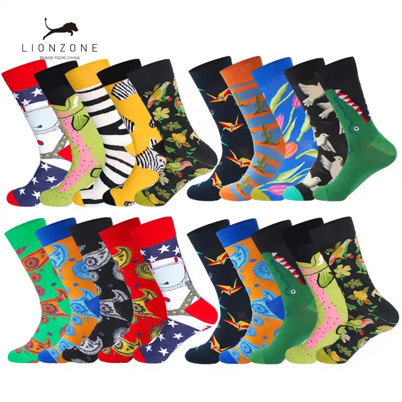 Mens Leisure Happy Socks With Cartoon Animal Plants Design High Quality Combed Cotton Breathable Funny Socks 5pairs Lot Gift Box Happy Socks Socks 5pairsdesigner Socks Aliexpress