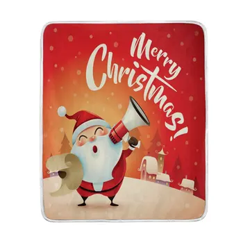 

Merry Christmas Cute Santa Clause Snow Red Blanket Soft Warm Cozy Bed Couch Lightweight Polyester Microfiber Blanket