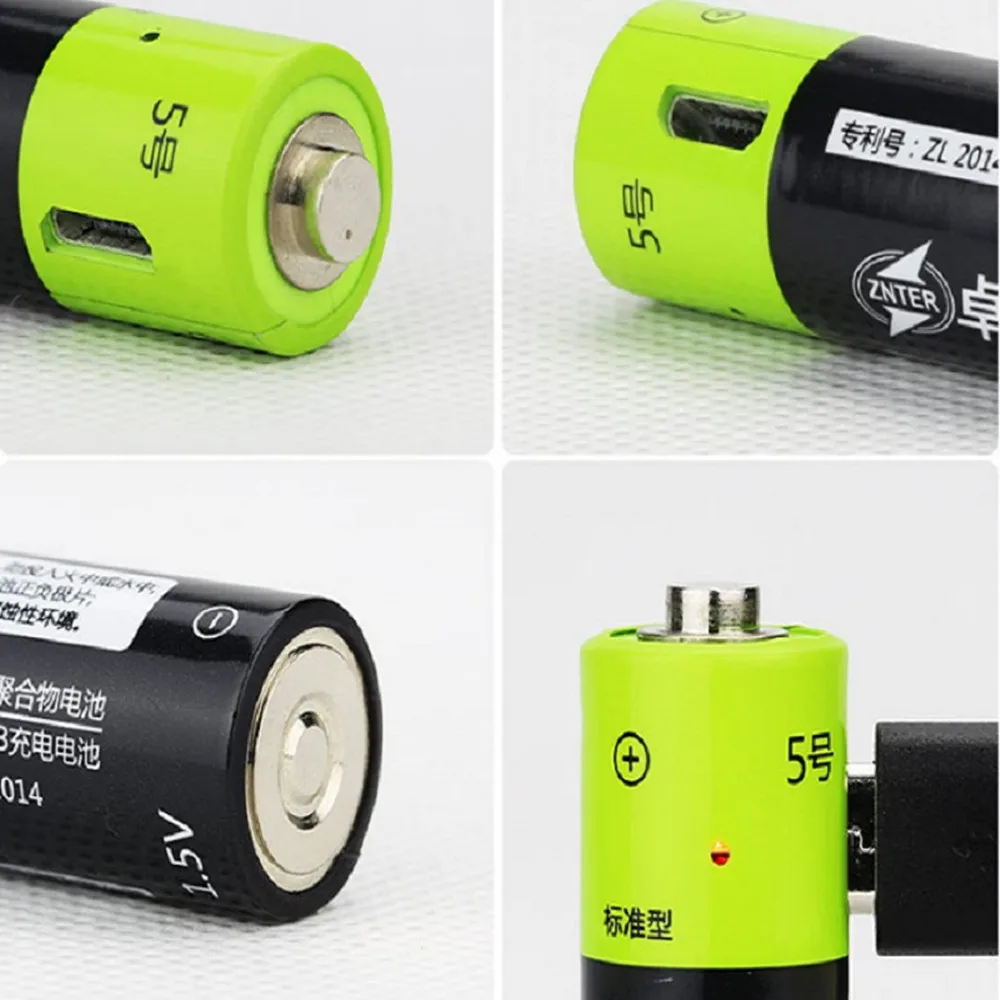 4 шт./лот ZNTER AA перезаряжаемая батарея 1,5 V AA 1250mAh usb зарядная литиевая батарея без кабеля Micro USB