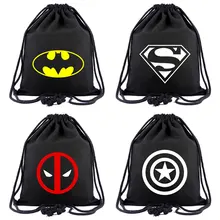 Бэтмен Супермен Дэдпул Wonder Woman Для женщин Bagpack подростков ранцы Для мужчин рюкзаки холст школьная сумка строку мешок Drawstring