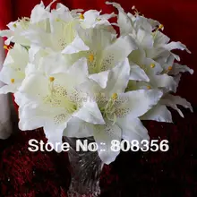 43 см/16,9" Длина искусственного моделирования 9 шт. цветок головы/куст лилии свадебные Рождественские декоративные искусственные цветы Флорист