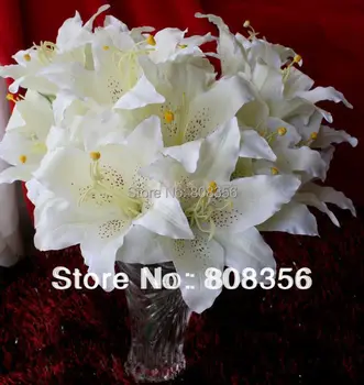 

43cm/16.93" Length Artificial Simulation 9pcs Flower Heads/Bush Lily Wedding Christmas Party Decorative Flowers Florist