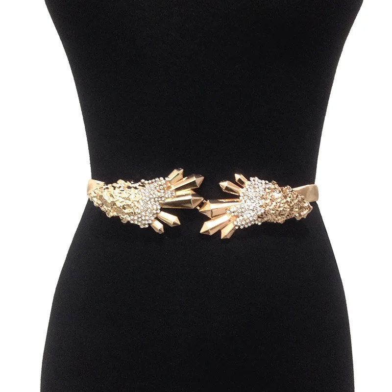 Новые эластичные женские пояса металлической цепочкой эластичный со стразами платье с поясом для девочек; Эластичные Обтягивающие талии Широкие пояса Металл женский ремень C41