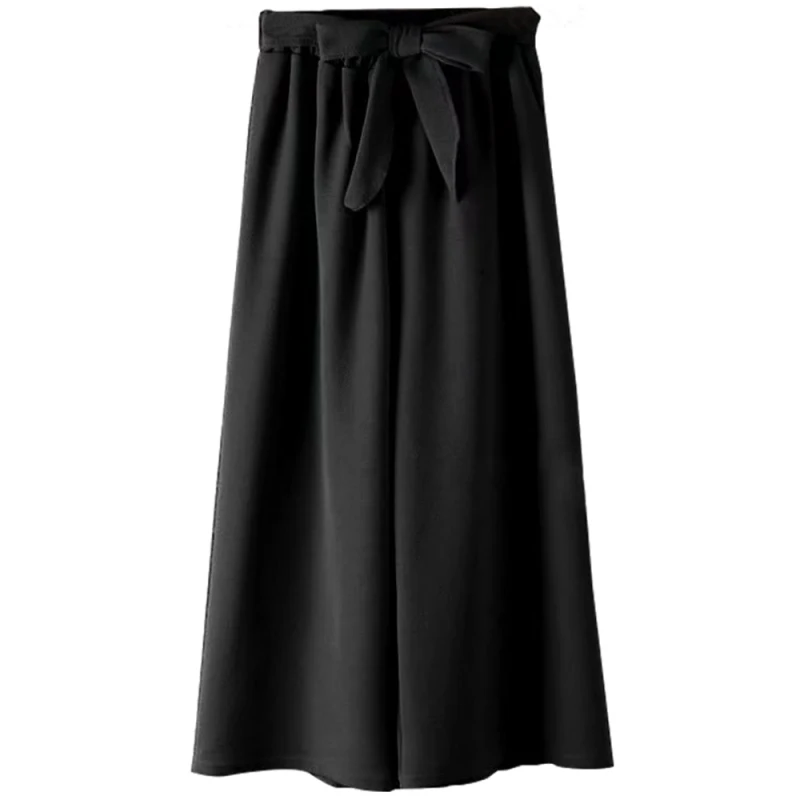 

Women Loose Wide Leg Sashes Pants Plus Size Ladies Daily High Waist Solid Full Length Trousers Bow Decorated