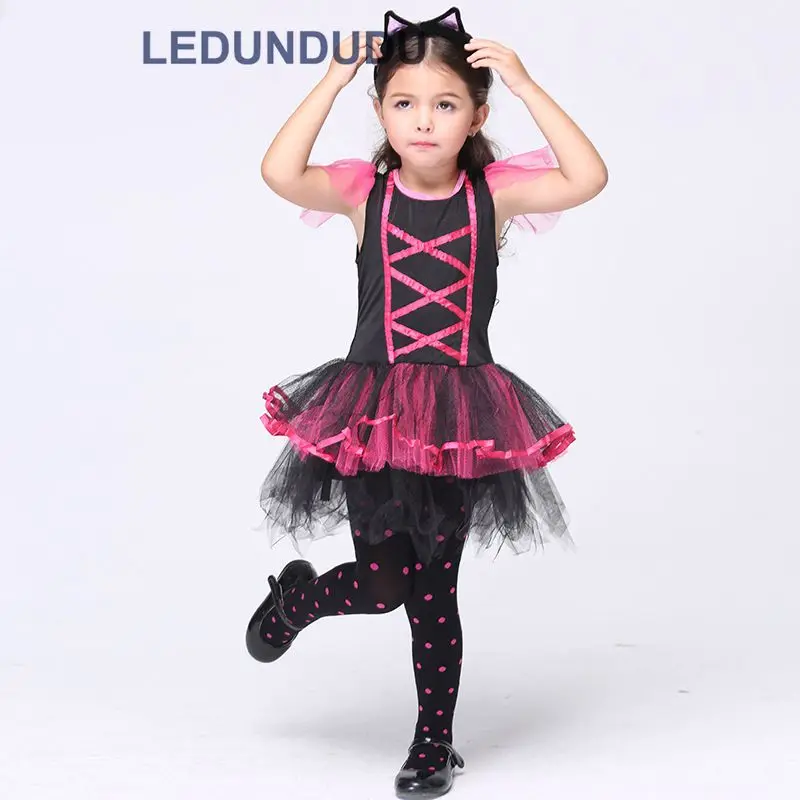 Kids Leopard Tiger Cute Girls Lace Dress Funny Catwoman Cosplay Lovely Cat Children Ballet Dresses Halloween Costumes  (20)