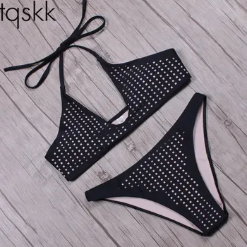 

TQSKK 2019 New Halter Top Bikinis Women Swimsuit Female Swimwear Brazilian Bikini Set Sexy Solid Bathing Suit Swim Wear Biquini