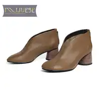 MLJUESE 2019 ผู้หญิงข้อเท้ารองเท้าหนังวัว camel สีรอบ toe slip on vintage ฤดูใบไม้ร่วงฤดูใบไม้ผลิผู้หญิงรองเท้าสบายๆรองเท้า
