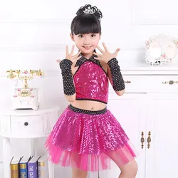 Children Sequin Jazz Dance Modern Dance Costume Fashion Latin Waltz Dancing Dress Stage Show Dresses Jazz Costumes For Girl