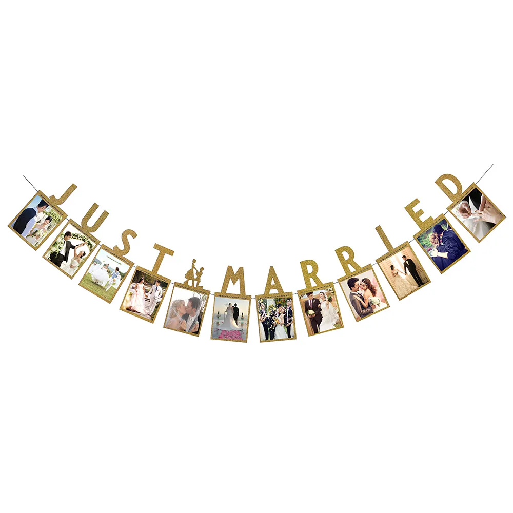 

DIY wedding decoration Just Married Paper Photo Garland Just Married Balloons Wedding photo wall