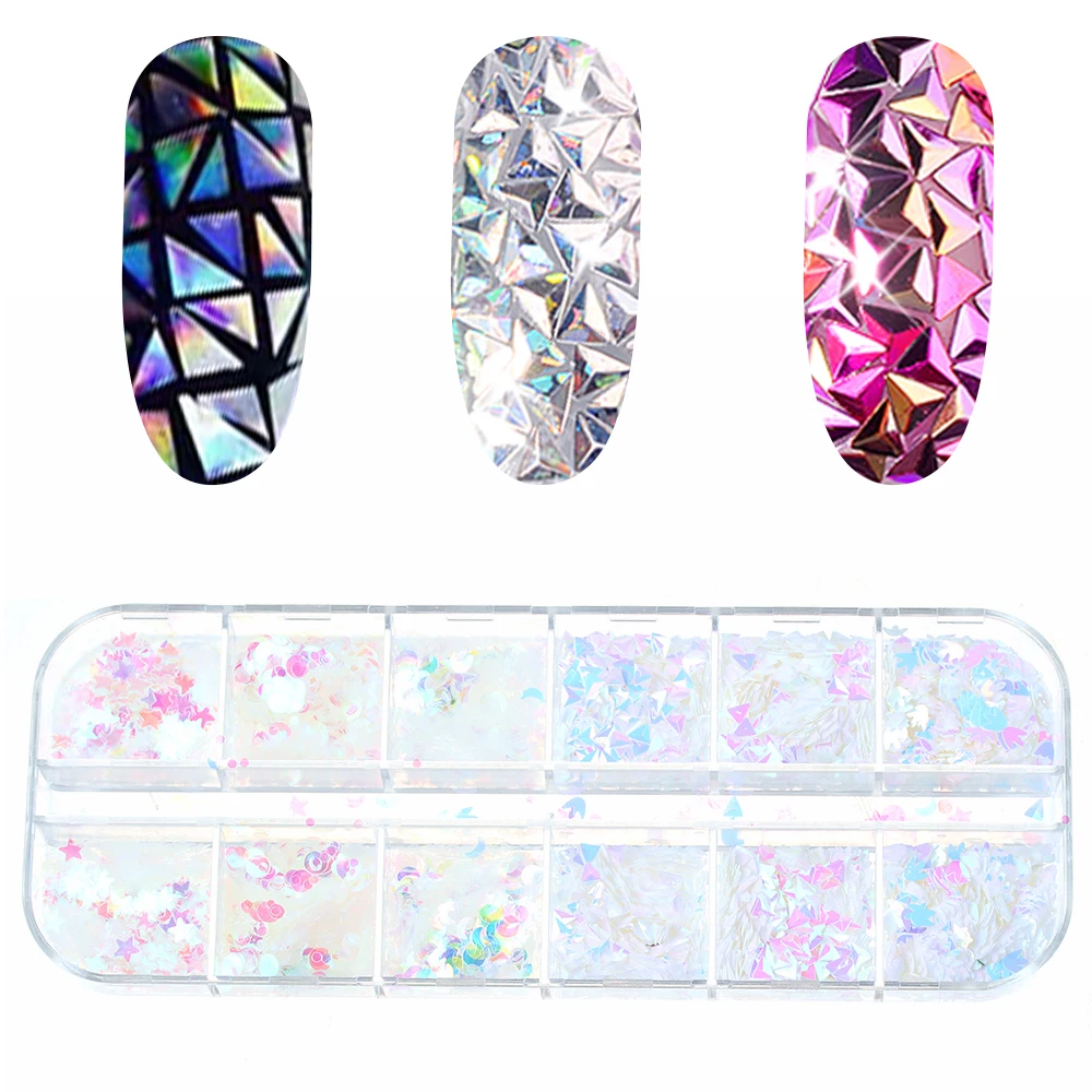

1 Case Holographic Nail Flakes Powder Dust Paillette Nail Glitter Sequins Shiny Nail Art Decoration Manicure Tools Women Fashion