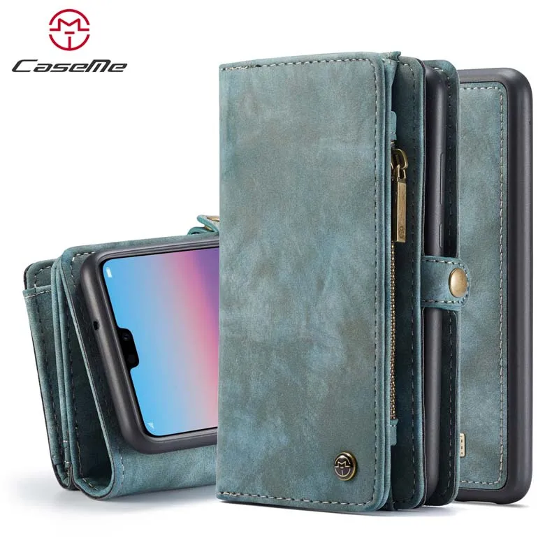 

Newest CaseMe Luxury Genuine Leather Wallet Case for Huawei P20 P20 Pro Zipper Flip Case Cover for P20 P20 Pro Case Coque