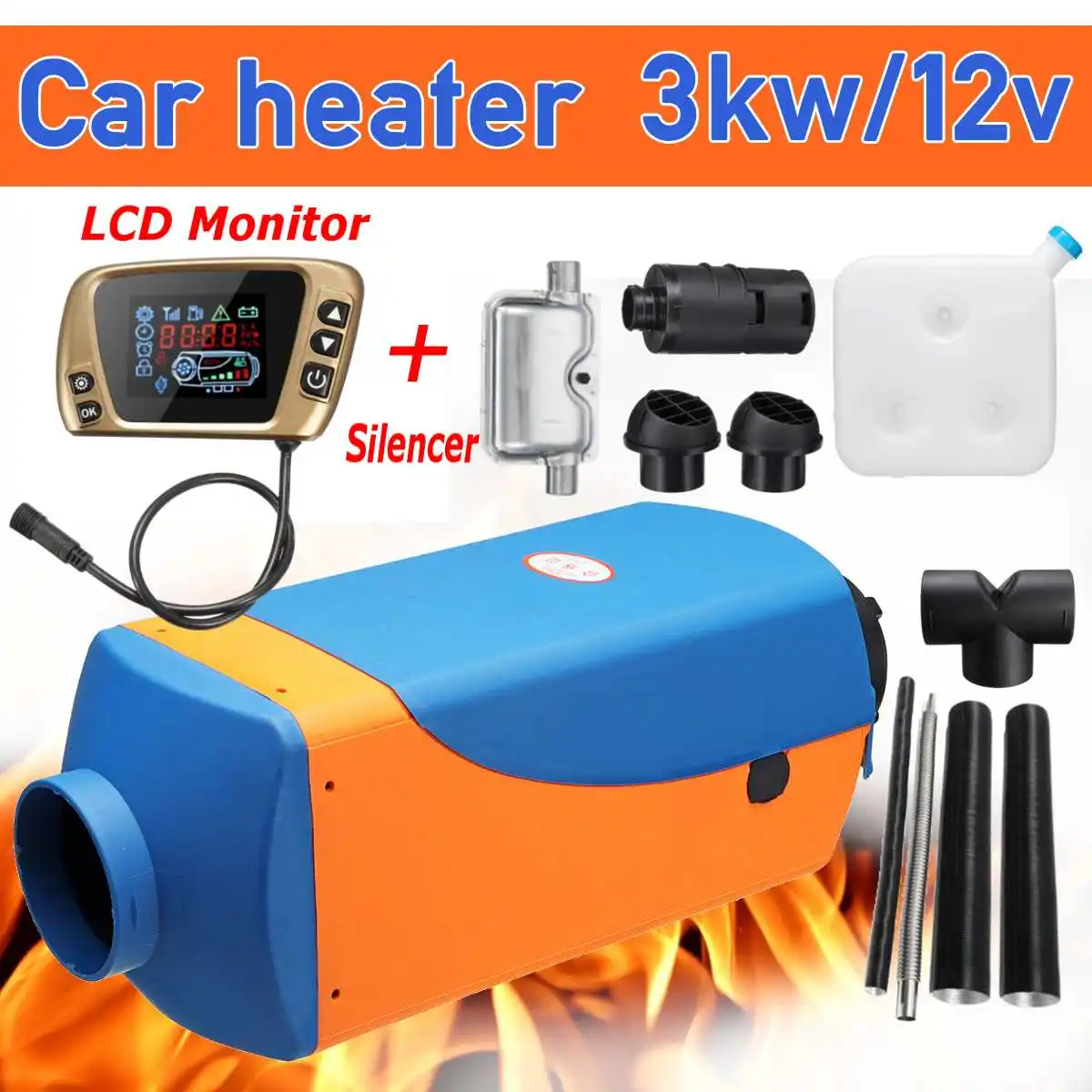 

12V 3kw Diesels Air Parking Heater Air Heating LCD Switch with Silencer 10L Tank For Trucks Boats Bus Car Trailer Heater