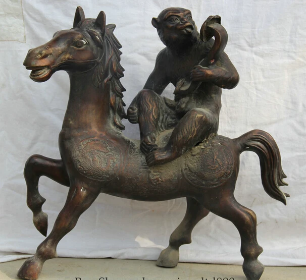 

JP S0524 20" Big Chinese Bronze Folk Ru Yi Monkey Seat Zodiac Year Horse Statue sculpture