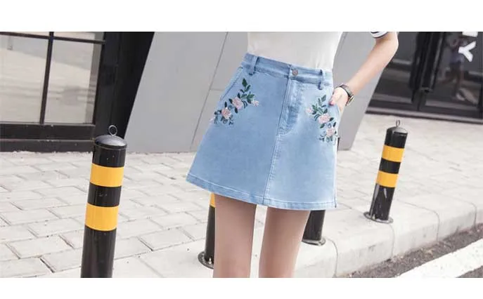 2017 summer new fashion women's cowboy half skirt college wind repair body embroidery skirt wild A word skirt women (9)