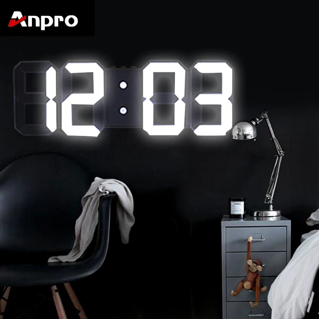 

Anpro 3D Large LED Digital Wall Clock Date Time Celsius Nightlight Display Table Desktop Clocks Alarm Clock From Living Room