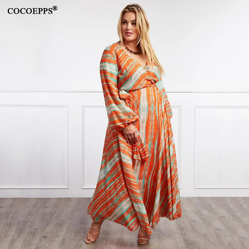 Длинное шифоновое платье большого размера 4xl 5xl 6xl Осеннее/зимнее в полоску