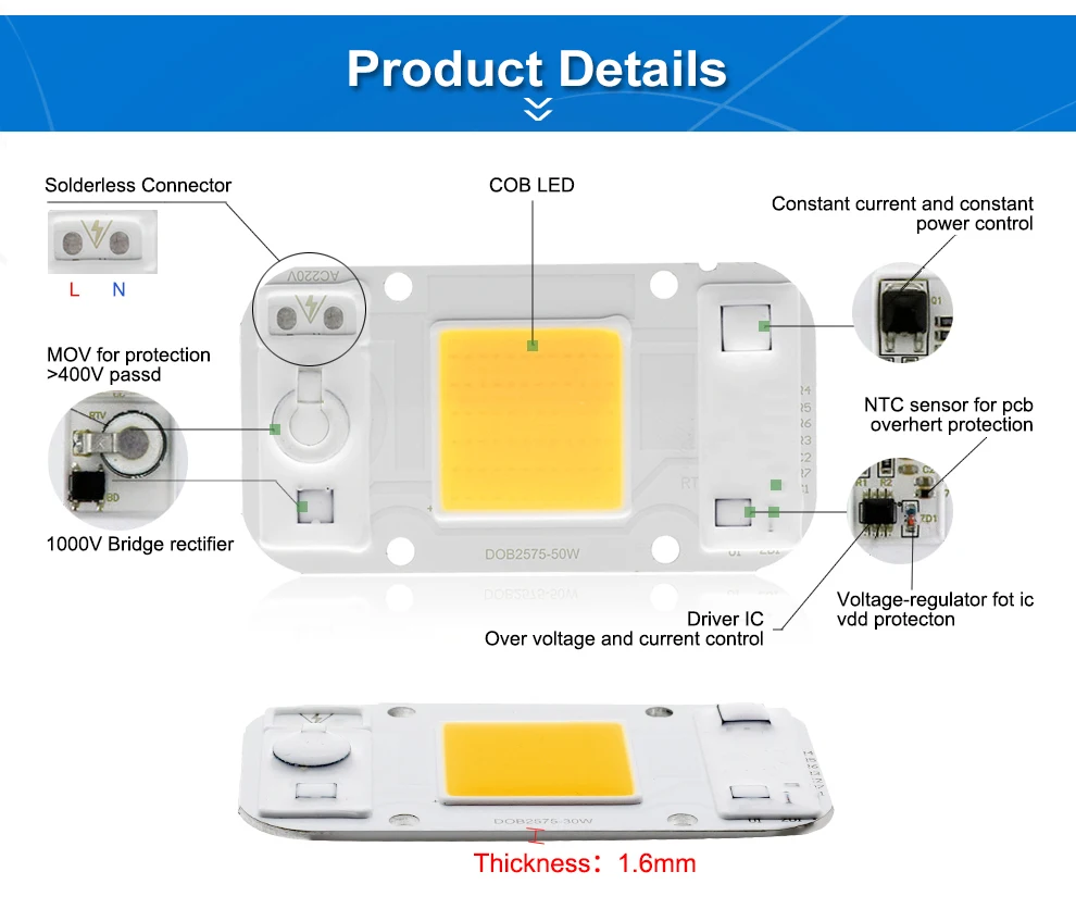 SMD COB Точечный светильник AC220V DOB чип для светодиодной лампы Beans Smart IC 20 Вт 30 Вт 50 Вт энергосберегающая наружная лампа белый/теплый белый/синий светильник