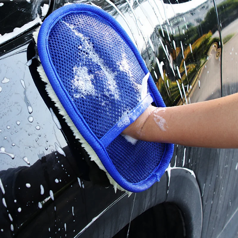 

Multifunctional Auto Wash Polishing Gloves Blue Imitation Wool Elastic Sleeves Design Universal Car Waxing Home Cleaning Gloves