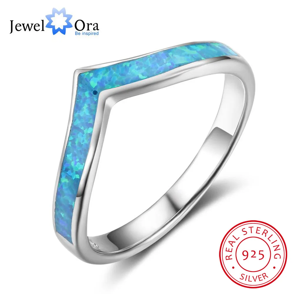 

Simple Real 925 Sterling Silver Blue Opal Stone Finger Rings Ocean Style Women Jewelry Gift For Friendship (JewelOra RI102844)