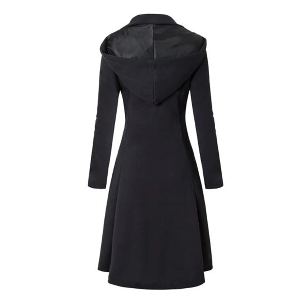 Goedkoop Gothic Vrouwen Trenchcoat 2018 Winter Herfst vrouwen Overjas Windjack Vrouwelijke Lange Jas Rits Knop Goth Uitloper