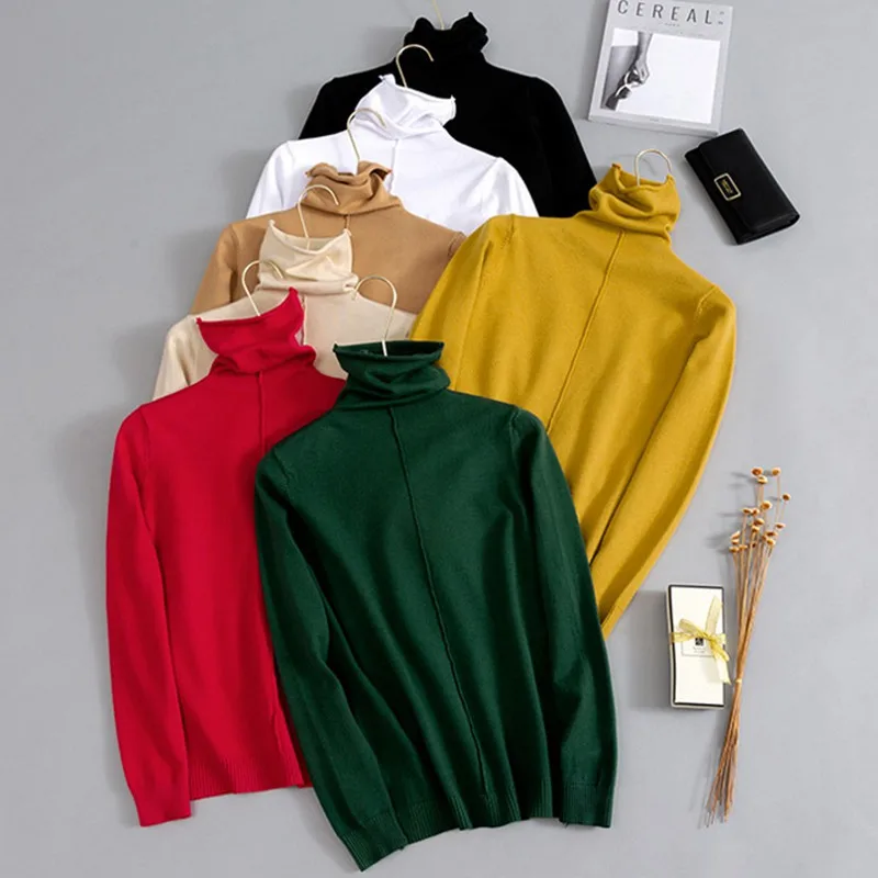 GIGOGOU осень зима трикотаж для женщин свитер с воротником Slim Fit толстый теплый
