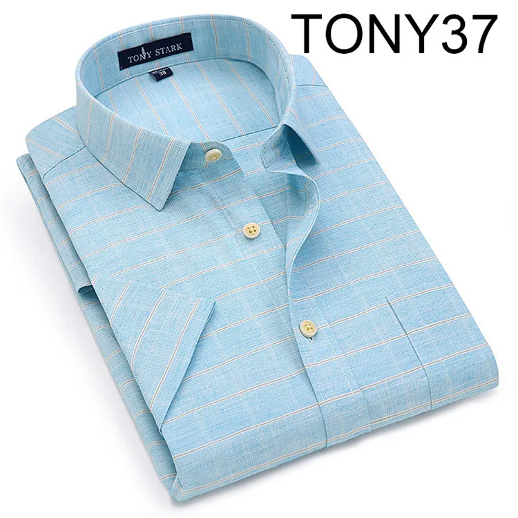 DAVYDAISY Новое поступление летние мужские льняные рубашки Удобные однотонные клетчатые рубашки с коротким рукавом мужская повседневная брендовая одежда 9 цветов DS-197 - Цвет: TONY37