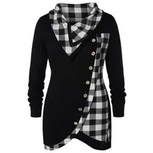 Feitong новая футболка женская хомут шеи плед шнурок Skew свитшот на пуговицах Туника Топы новая футболка женская плюс размер XXL