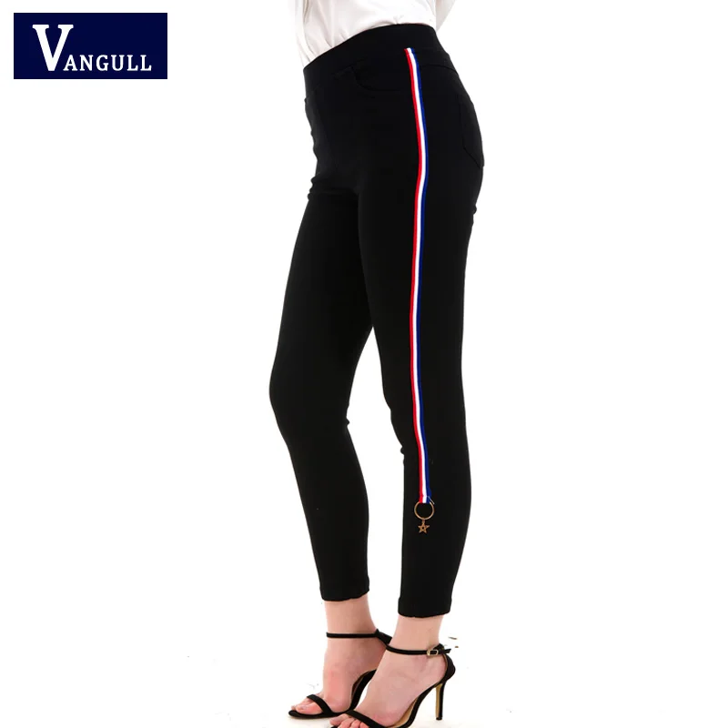 Vangull Ladies Side Striped Skinny Pants High Waist Woman Pants 2018 New Casual Women Autumn Black Zipper Fly Skinny Trousers