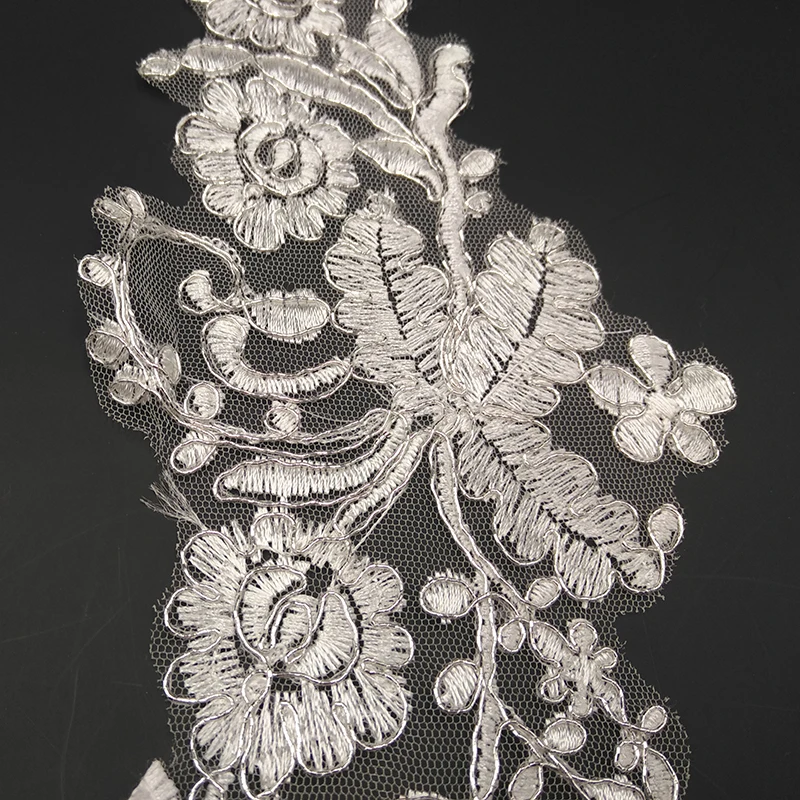 4 шт = 2 пары белого цвета с серебряной косточкой вышитый цветок кружева аппликация для DIY шитье свадебная вуаль платье обувь головной убор