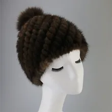 Женская шапка зимние шапки с натуральным кроличьим мехом Цветочные однотонные шапочки-шапочки ручной вязки женские зимние шапки для девочек