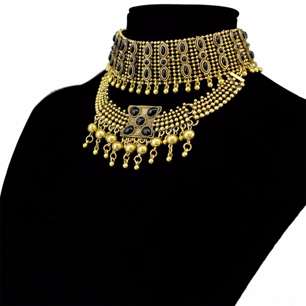 Цыганский черный Бусины цепочки и ожерелья для женщин Boho Индии Винтаж цвет серебристый, золотой воротник колье праздничное Племенной турецк