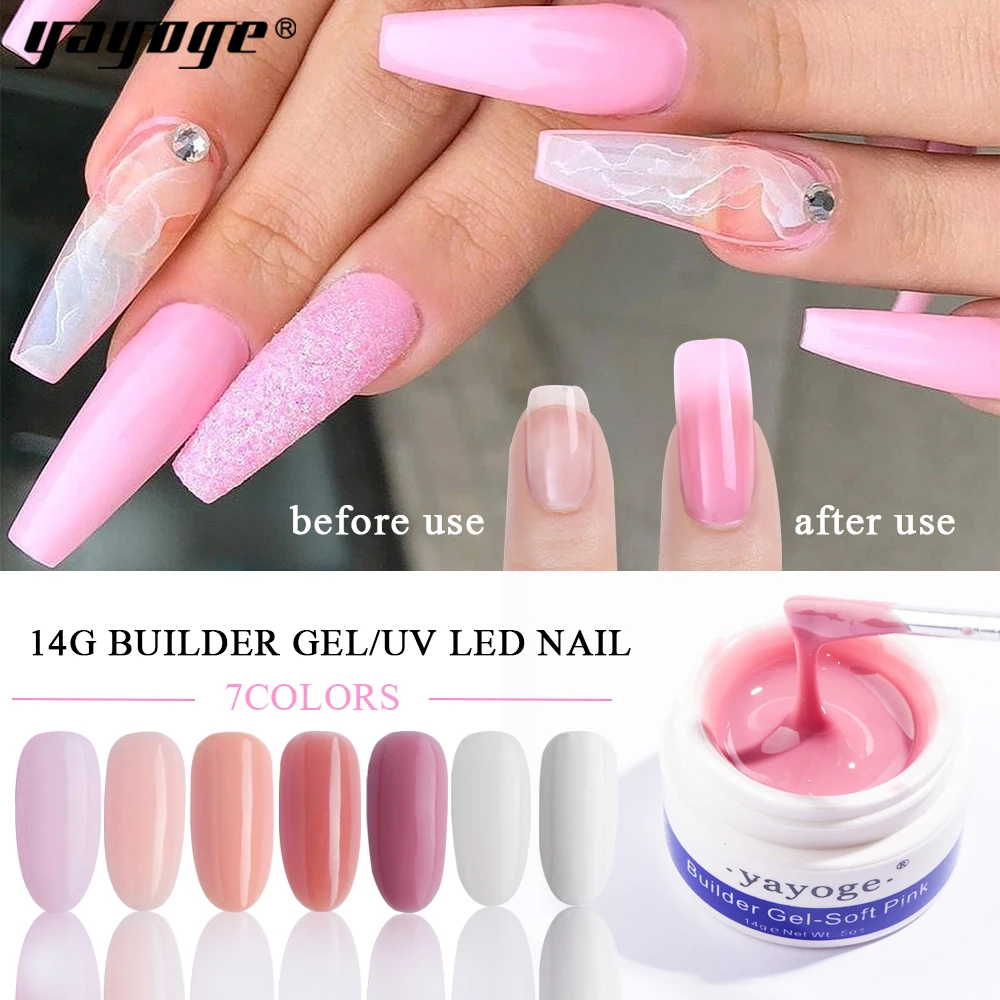 

builder gel nail polish varnish led uv gel for nail extensions long hard gel lacquer manicure YAYOGE 14g clear Strong false tips