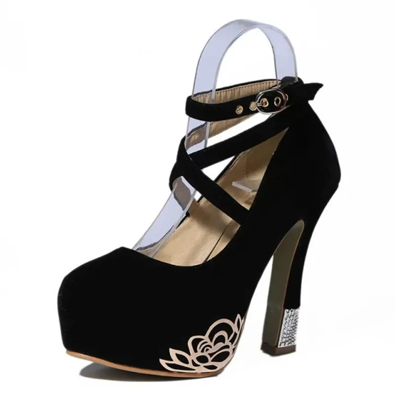 

Women's shoes 2017 brand OL high heels high platform lace sexy wedding shoes comfortable professional shoes large size 34-42