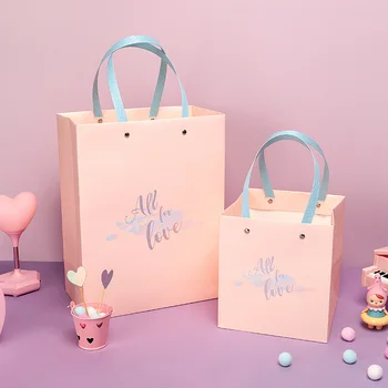 

Pink Paper Bag 16x16x18cm Window Sweet Gift Box With Bag And Lafite All For Love Birthday Trumpet Paper Box Business Packing