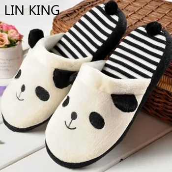 

LIN KING Sweet Cartoon Panda Women Winter Indoor Slippers Soft Sole Home Shoes Anti Slip Ladies Bedroom Floor Cotton Slippers