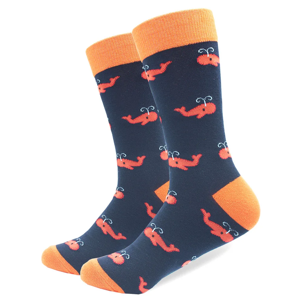 10 Pairs/lot Combed Cotton Socks Men's Long Tube Funny Shark shrimp whale animal Pattern Socks High Quality Crazy Casual Socks