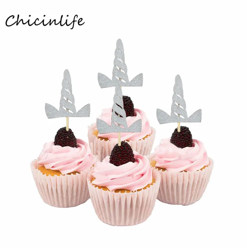 Chicinlife 10 шт. Единорог Рог украшения для кексов Baby Shower День рождения товары для вечеринок Единорог вечерние украшения Единорог украшения для кексов